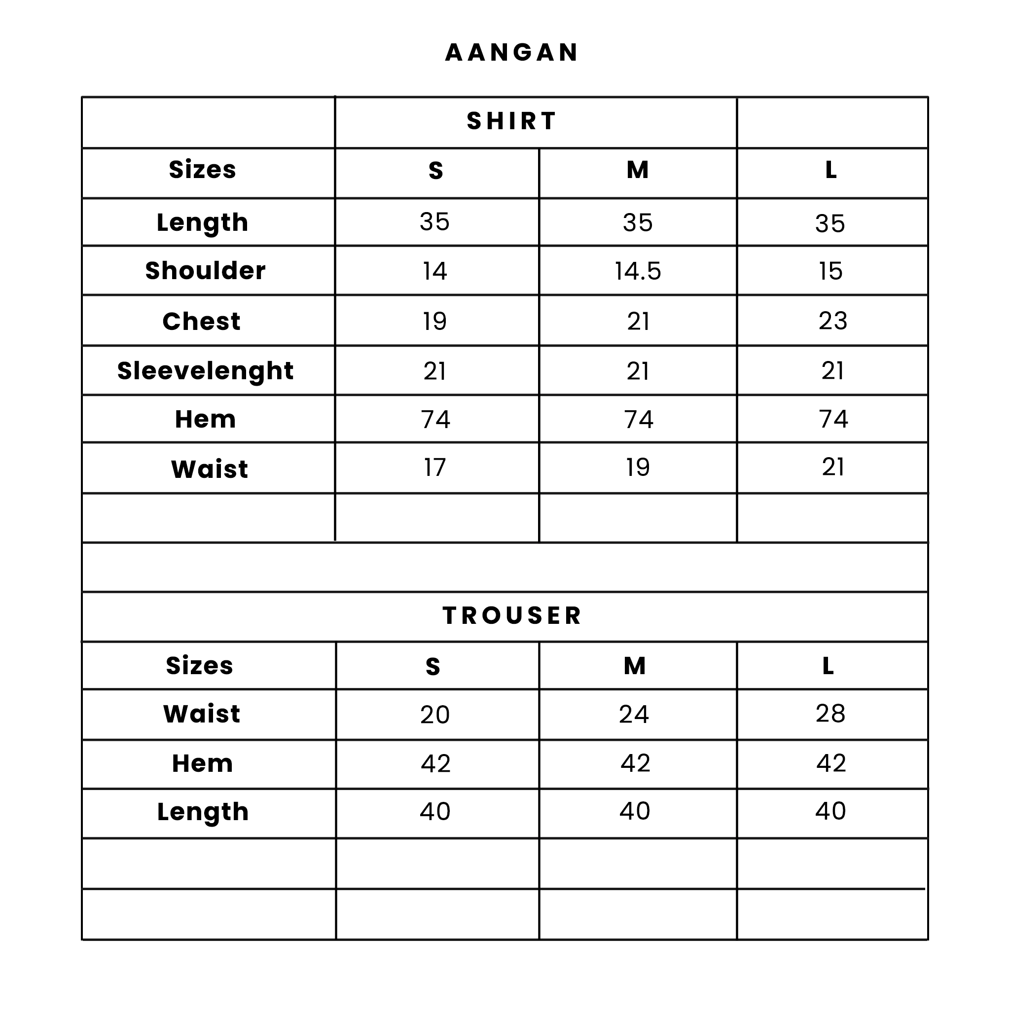 SIZE CHART