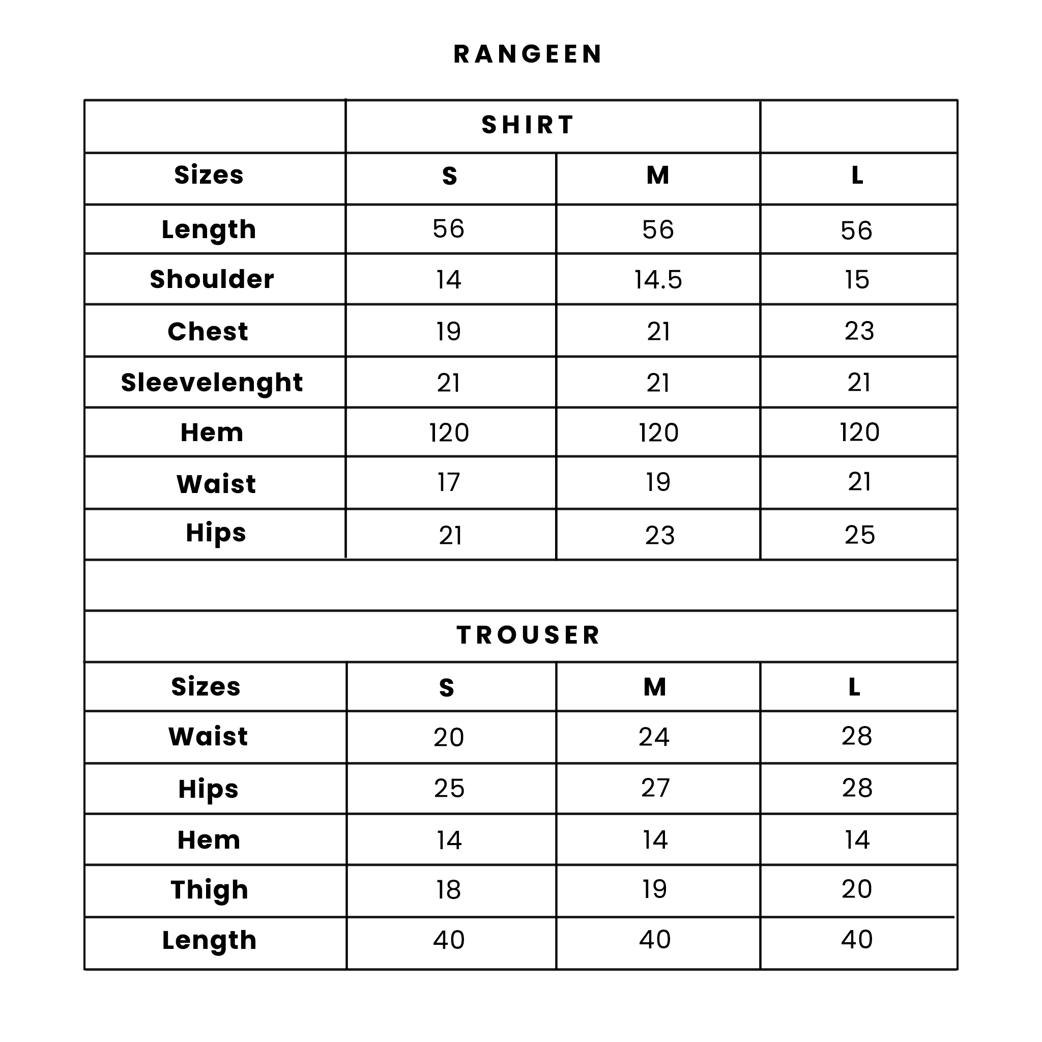 SIZE CHART