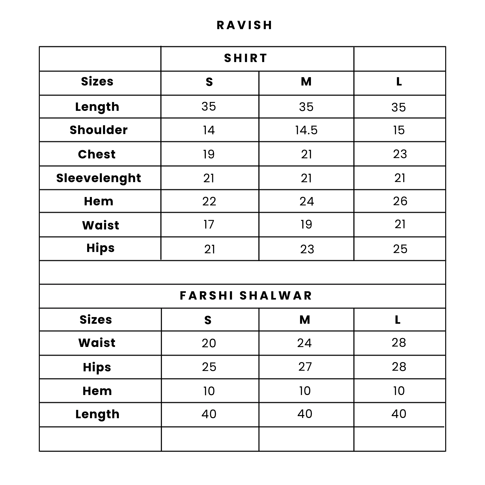 SIZE CHART
