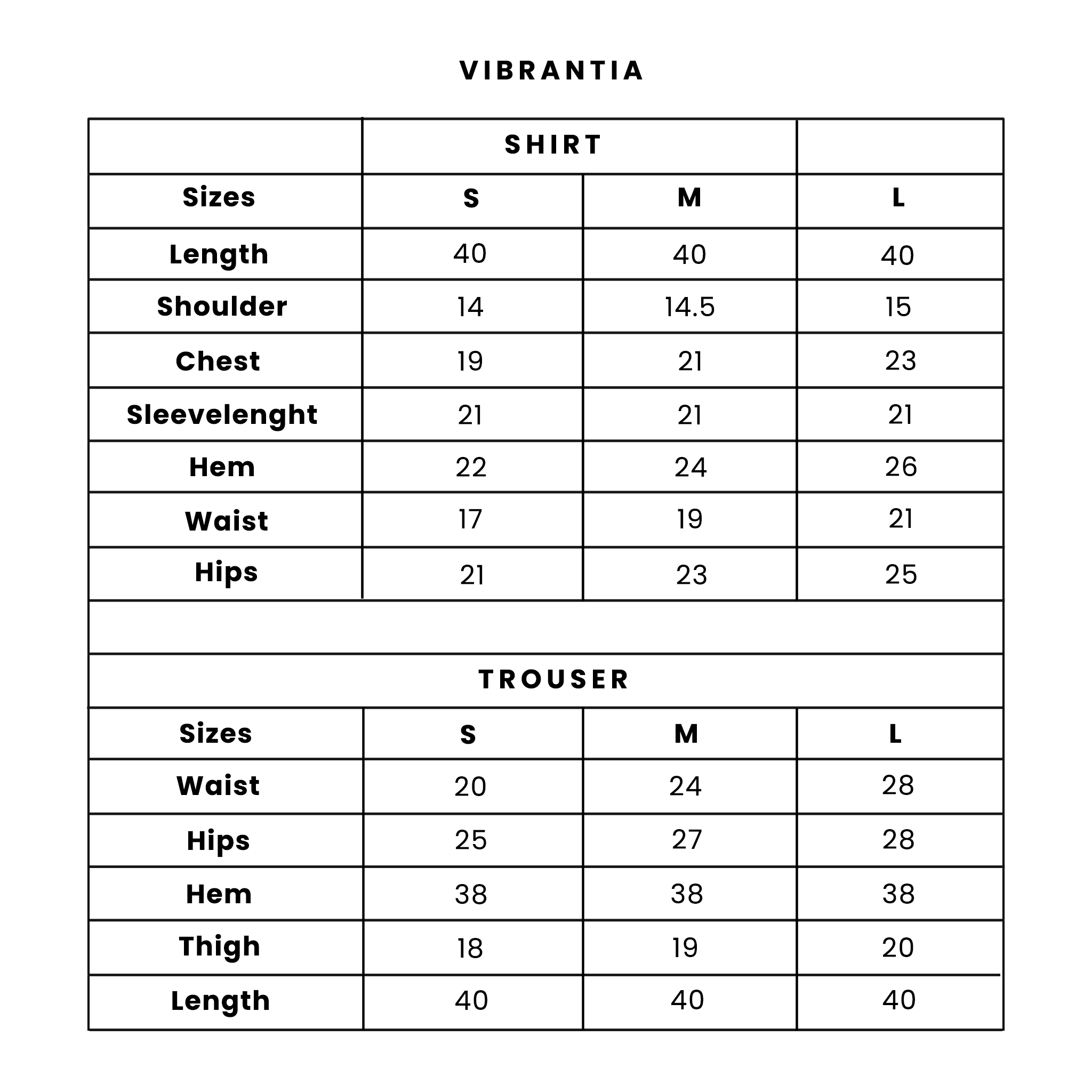 SIZE CHART